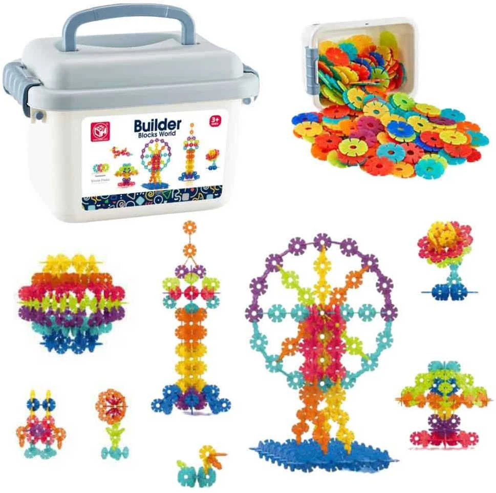 Lean Toys KALADĖLIŲ RINKINYS „SNIEGO ŽVAIGŽDĖS“ SU LAGAMINĖLIU, 140 DETALIŲ