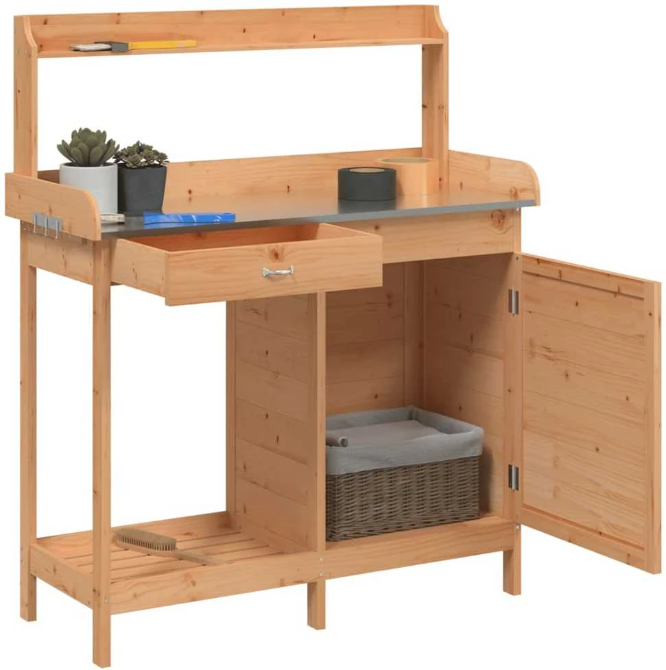 Sodinimo stalas su spintele, rudas, 110,5x45x124,5cm, eglė