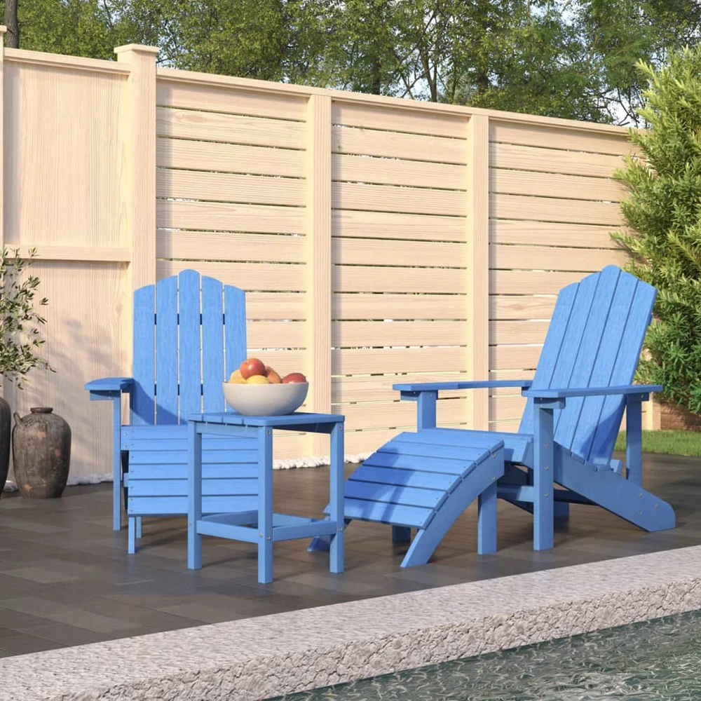 Sodo Adirondack kėdės su pakojomis ir staliuku, mėlynos, HDPE