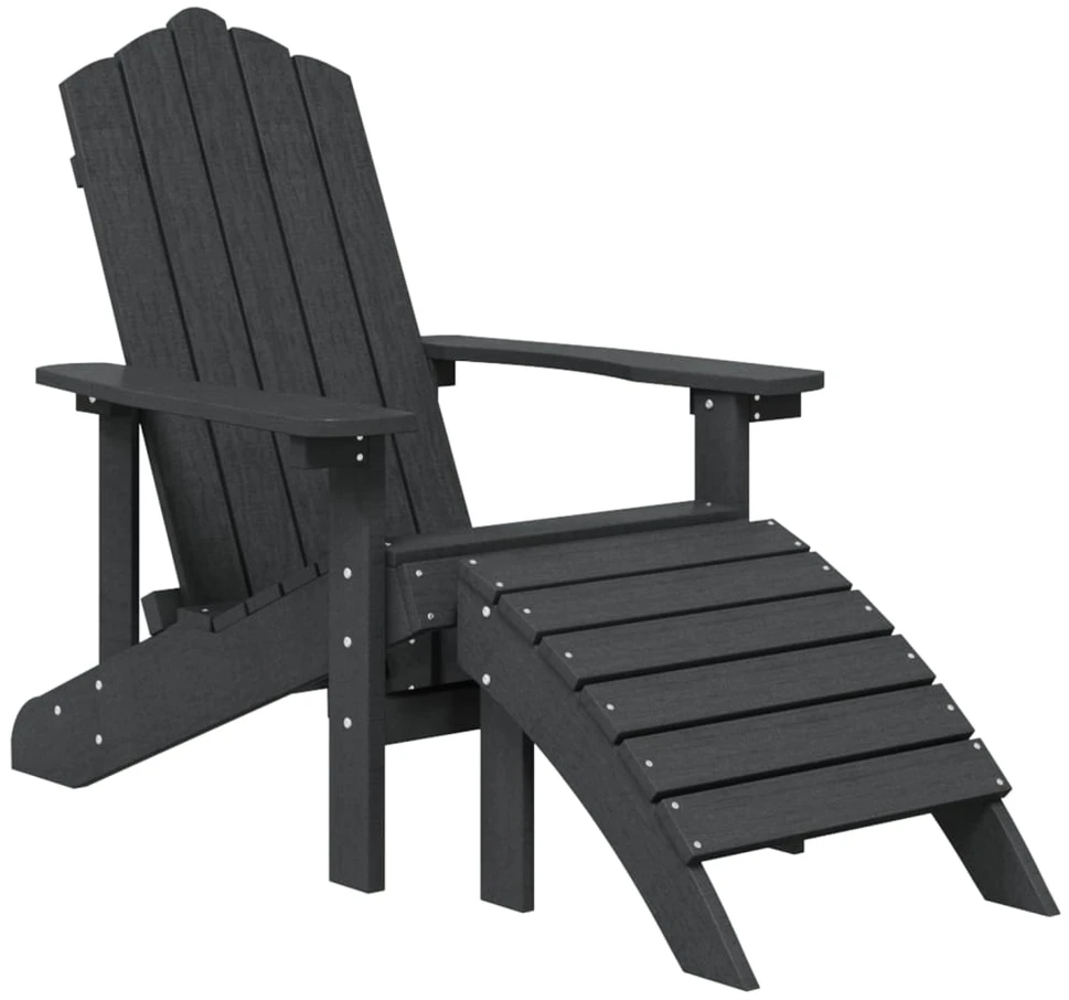 Sodo Adirondack kėdės su pakojomis ir staliuku, antracito, HDPE