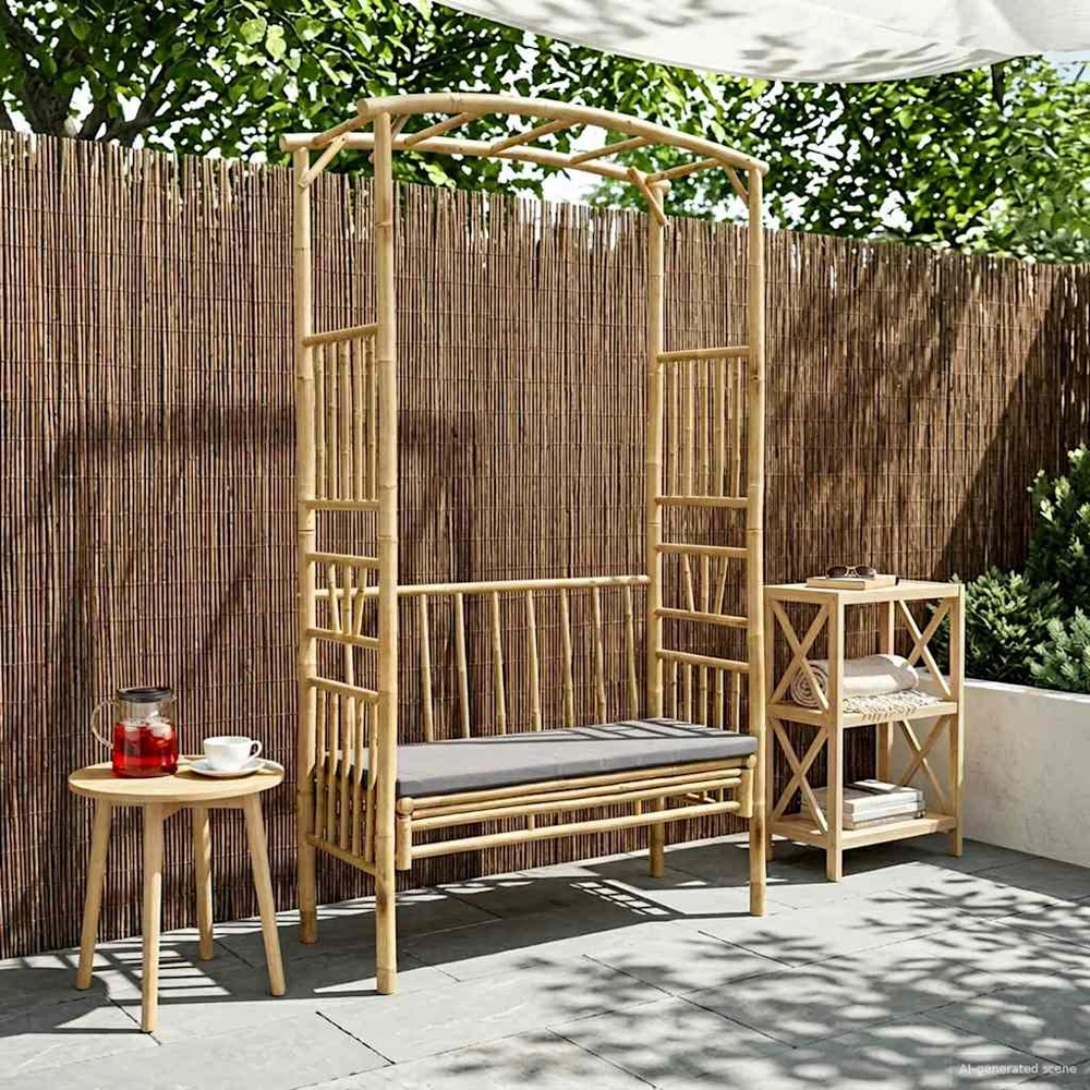 Sodo arka su suoliuku Tamsiai pilka 115 x 50 x 205 cm Bambukas