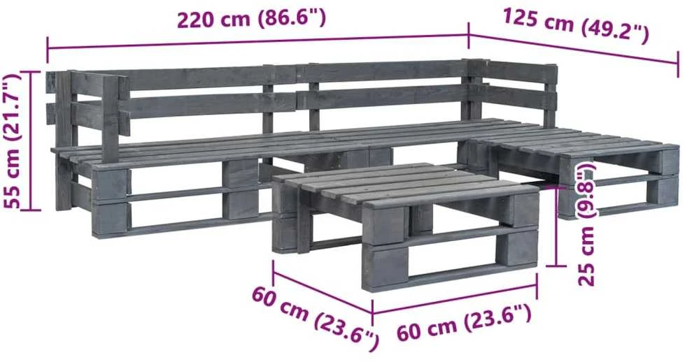 Lauko baldų komplektas Sodo baldų komplektas iš palečių, 4 dalių, pilkas, mediena
