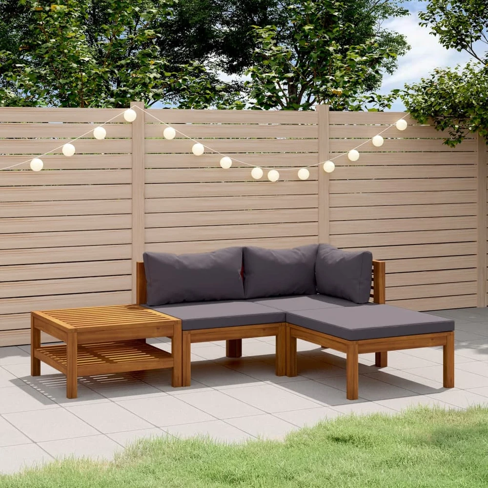Lauko baldų komplektas Sodo baldų komplektas su pagalvėmis, 4 dalių, akacijos masyvas