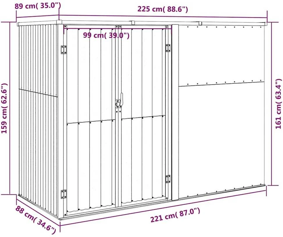 Sodo įrankių pašiūrė, ruda, 225x89x161cm, galvanizuotas plienas