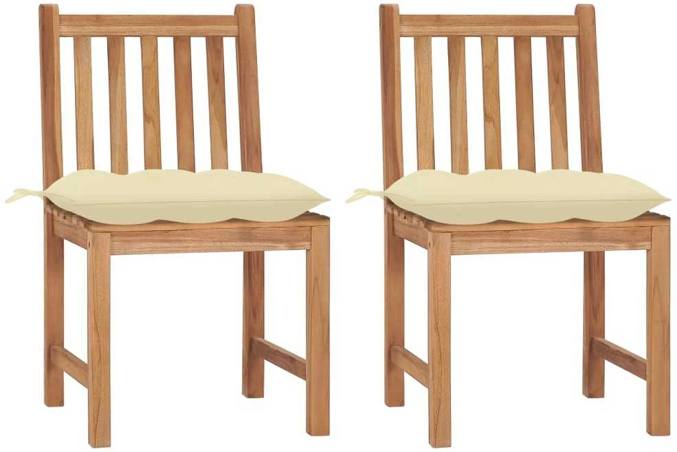 Sodo kėdės su pagalvėlėmis, 2vnt., tikmedžio medienos masyvas