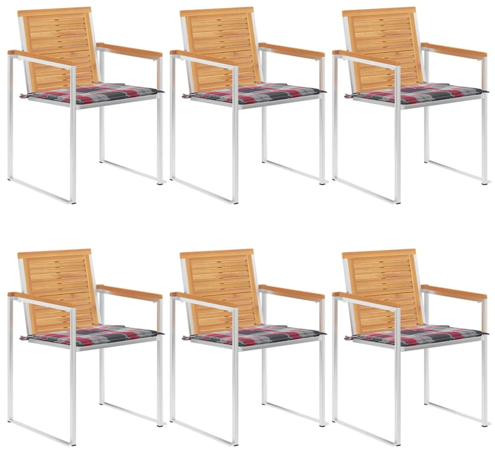 Sodo kėdės su pagalvėlėmis, 6vnt., tikmedžio medienos masyvas