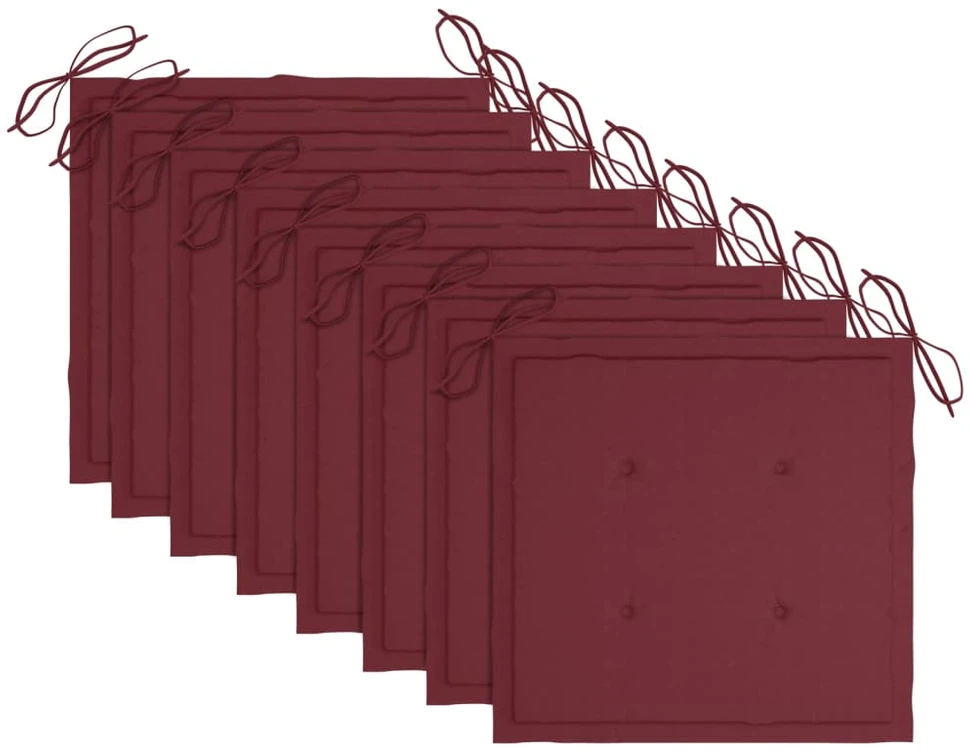 Sodo kėdės su vyno raudonomis pagalvėlėmis, 8vnt., tikmedis
