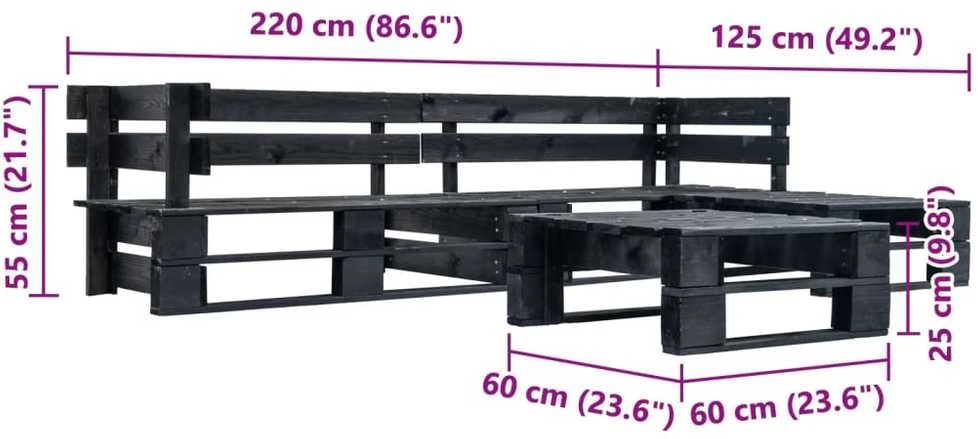 Lauko baldų komplektas Sodo komplektas iš palečių, 4 dalių, juodos spalvos, mediena
