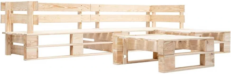 Lauko baldų komplektas Sodo komplektas iš palečių, 4 dalių, natūralus, mediena