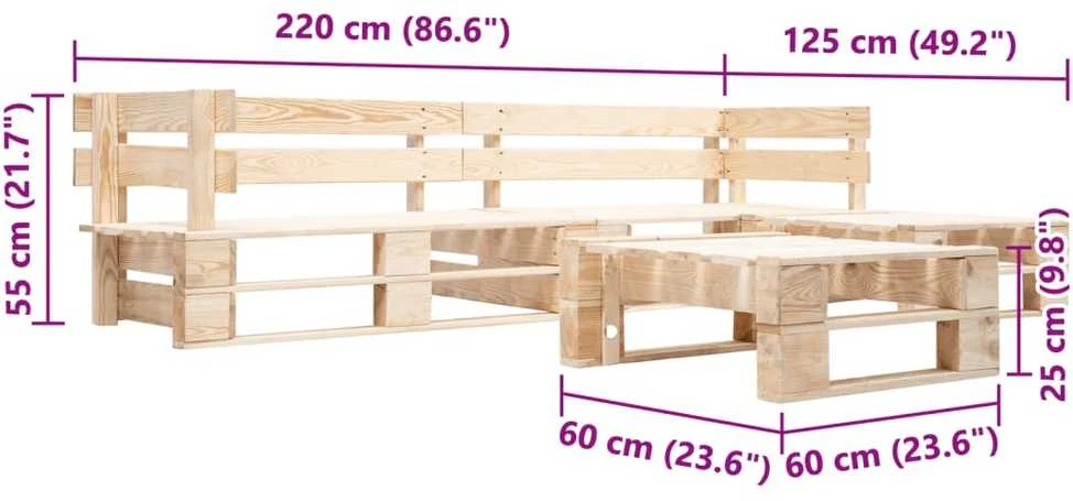 Lauko baldų komplektas Sodo komplektas iš palečių, 4 dalių, natūralus, mediena