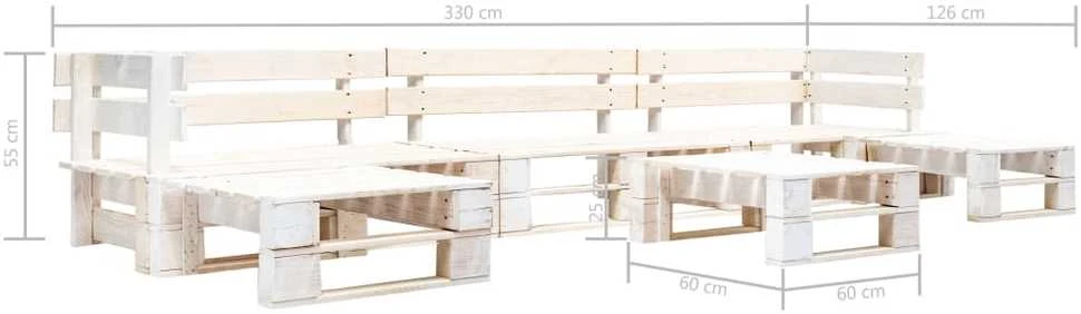 Lauko baldų komplektas Sodo komplektas iš palečių, 6 dalių, baltos spalvos, mediena