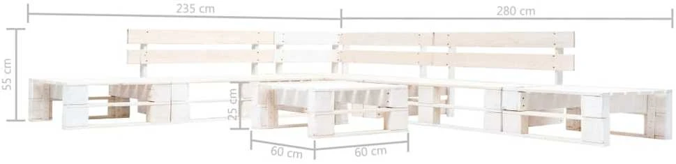 Lauko baldų komplektas Sodo komplektas iš palečių, 6 dalių, baltos spalvos, mediena