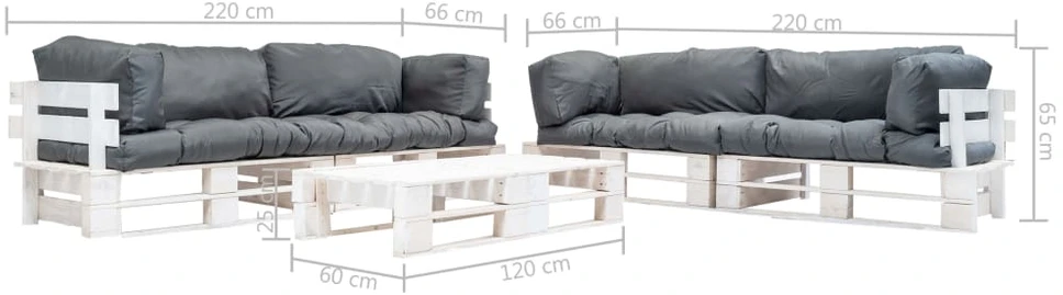 Sodo komplektas iš palečių su pagalvėmis, 6 dalių, mediena