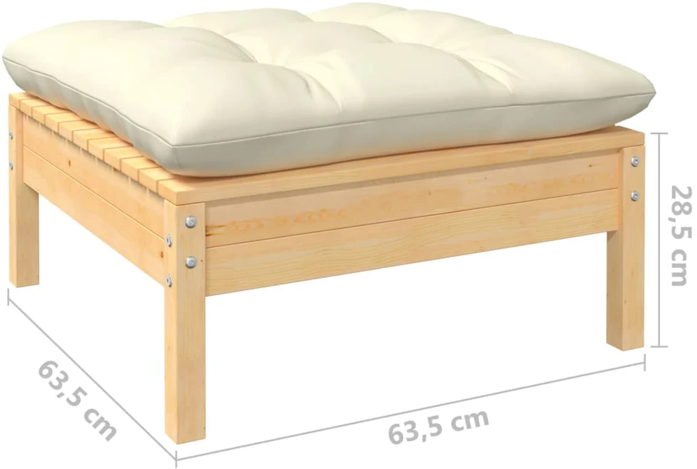 Lauko baldų komplektas Sodo komplektas su kreminėmis pagalvėlėmis, 9 dalių, pušis