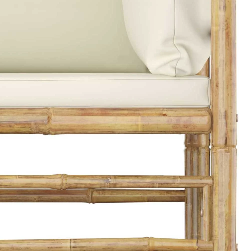 Lauko baldų komplektas Sodo komplektas su kreminėmis pagalvėmis, 7 dalių, bambukas