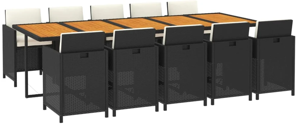 Lauko baldų komplektas Sodo komplektas su pagalvėlėmis, 11 dalių, juodas, poliratanas