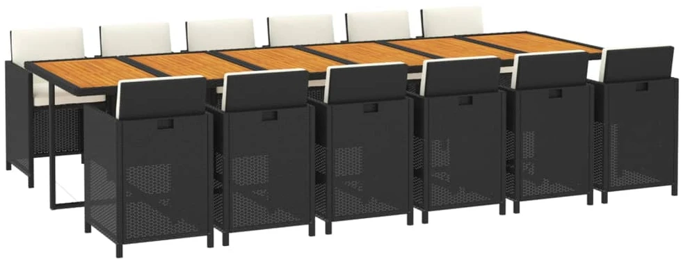 Lauko baldų komplektas Sodo komplektas su pagalvėlėmis, 13 dalių, juodas, poliratanas