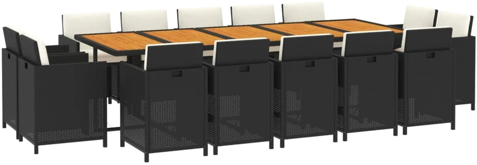 Lauko baldų komplektas Sodo komplektas su pagalvėlėmis, 15 dalių, juodas, poliratanas