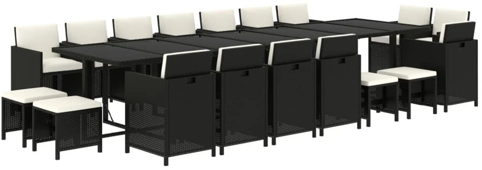 Lauko baldų komplektas Sodo komplektas su pagalvėlėmis, 19 dalių, juodas, poliratanas