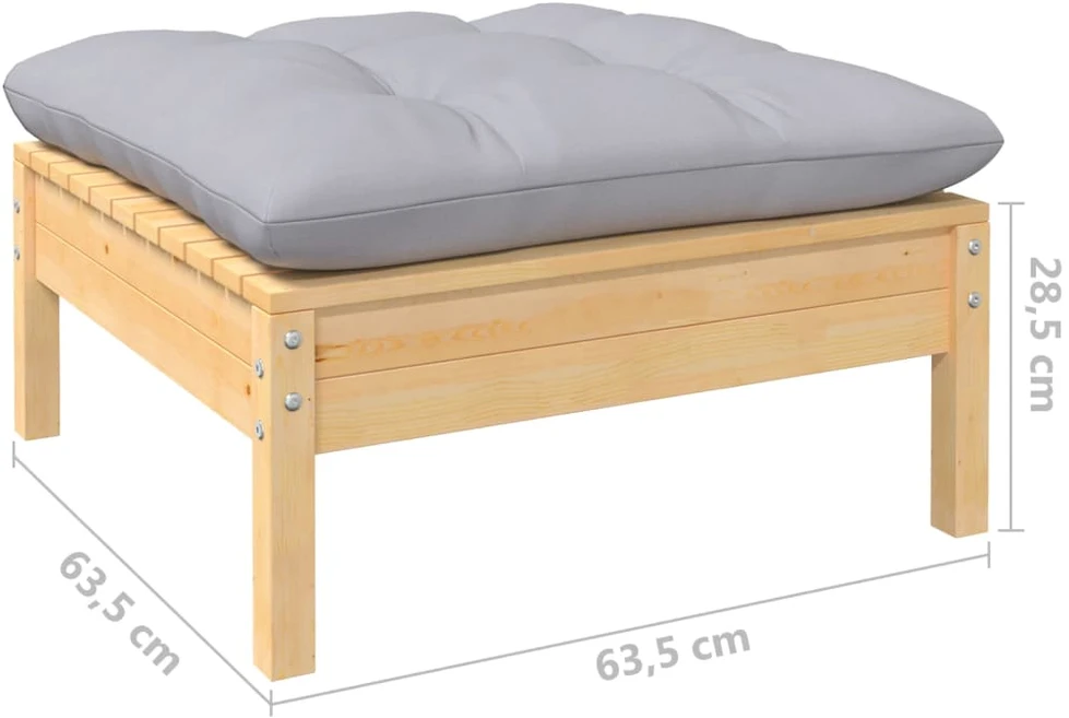 Lauko baldų komplektas Sodo komplektas su pilkomis pagalvėmis, 7 dalių, pušis