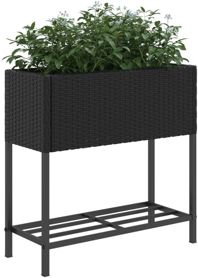 Sodo loveliai su lentyna, 2vnt., juodi, 70x28x70cm, poliratanas