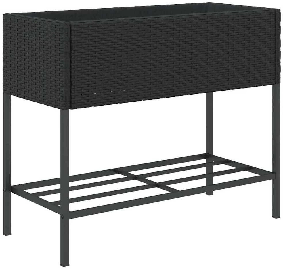 Sodo loveliai su lentyna, 2vnt., juodi, 90x40x75cm, poliratanas