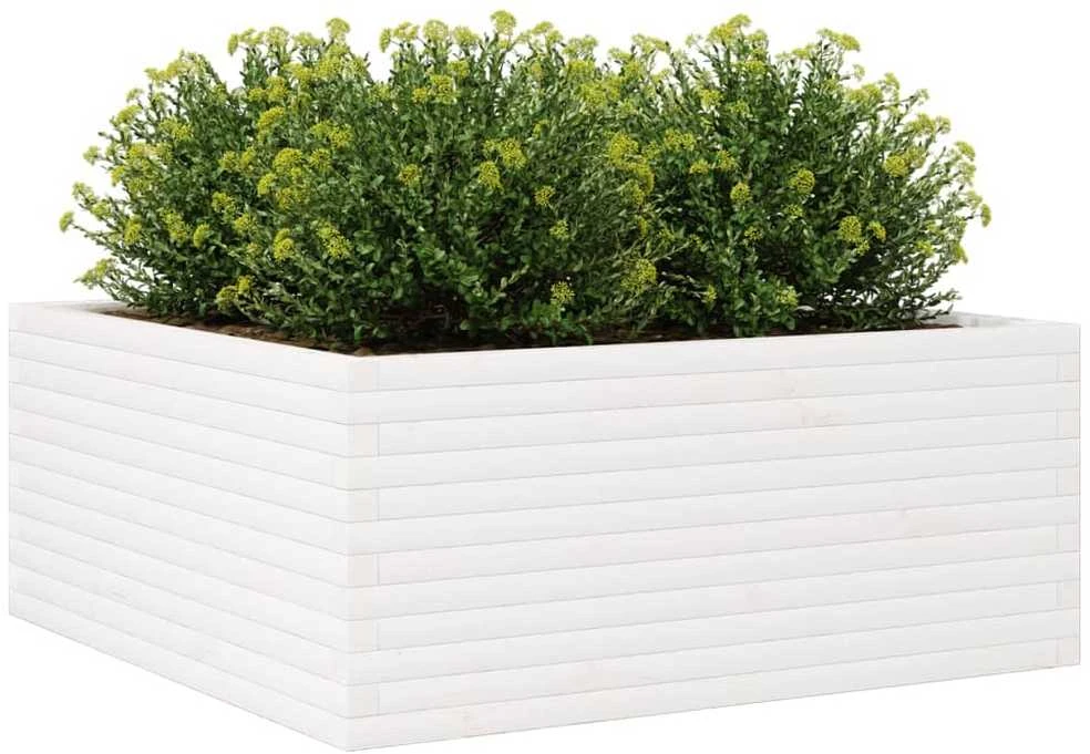 Sodo lovelis, baltas, 110x110x46cm, pušies medienos masyvas