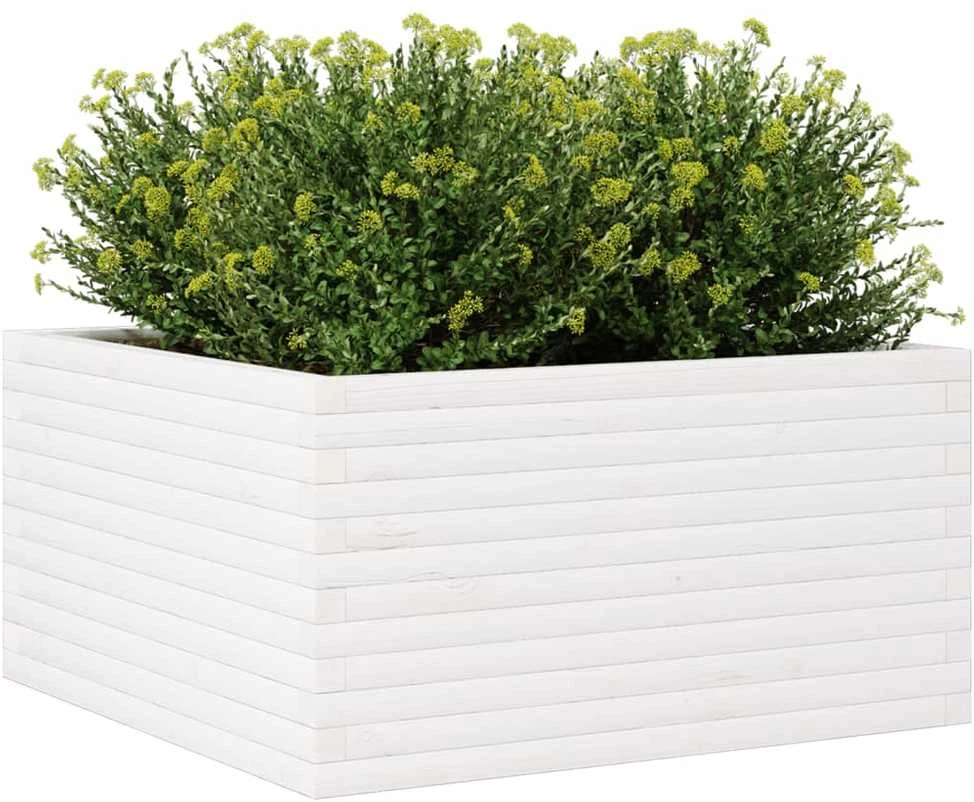 Sodo lovelis, baltas, 90x90x46cm, pušies medienos masyvas