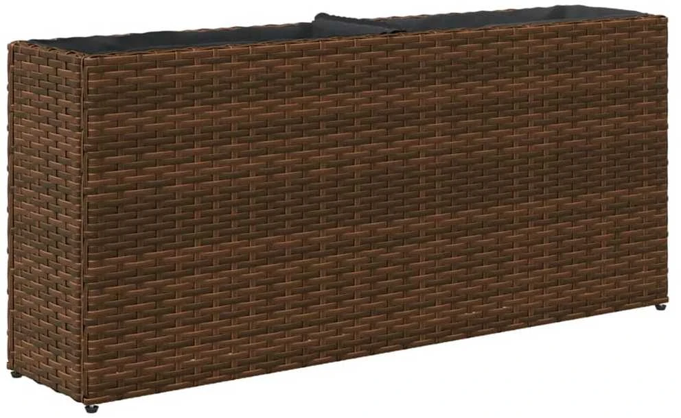 Sodo lovelis su 2 vazonais, rudas, 90x20x40cm, poliratanas