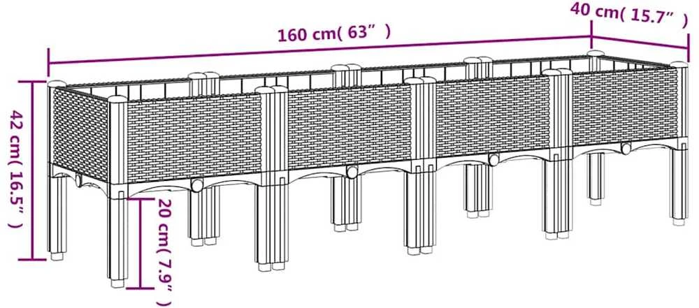 Sodo lovelis su kojomis, pilkos spalvos, 160x40x42cm, PP