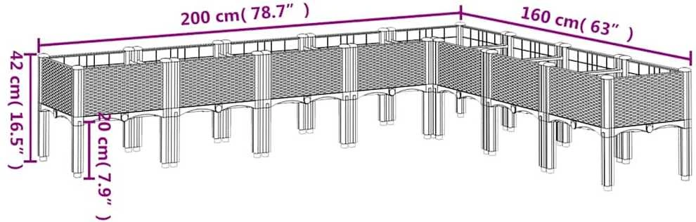 Sodo lovelis su kojomis, pilkos spalvos, 200x160x42cm, PP