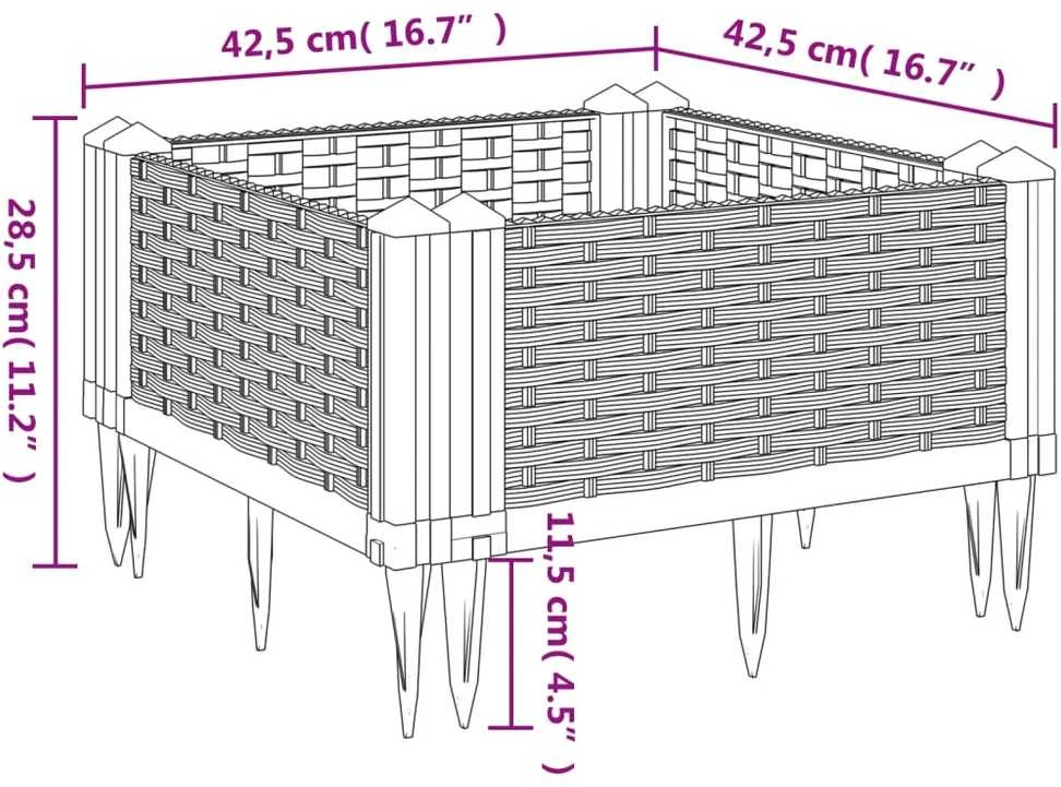 Sodo lovelis su kuoliukais, juodas, 42,5x42,5x28,5cm, PP