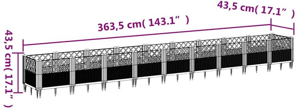 Sodo lovelis su kuoliukais, pilkas, 363,5x43,5x43,5cm, PP