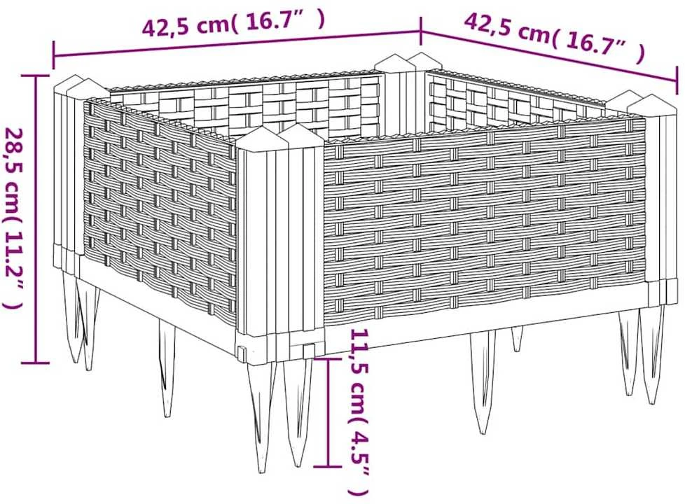 Sodo lovelis su kuoliukais, pilkas, 42,5x42,5x28,5cm, PP