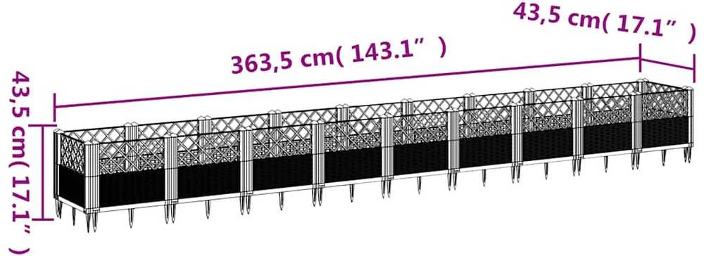 Sodo lovelis su kuoliukais, pilkas, 363,5x43,5x43,5cm, PP