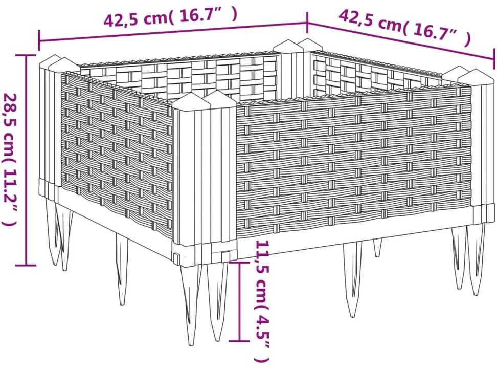 Sodo lovelis su kuoliukais, pilkas, 42,5x42,5x28,5cm, PP