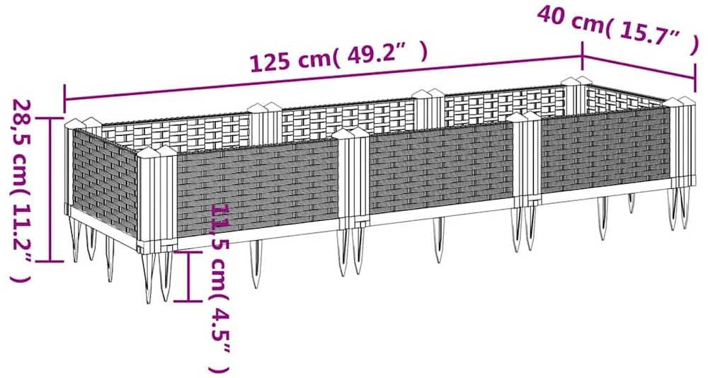 Sodo lovelis su kuoliukais, rudas, 125x40x28,5cm, PP