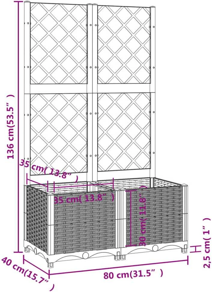 Sodo lovelis su treliažu, baltos spalvos, 80x40x136cm, PP