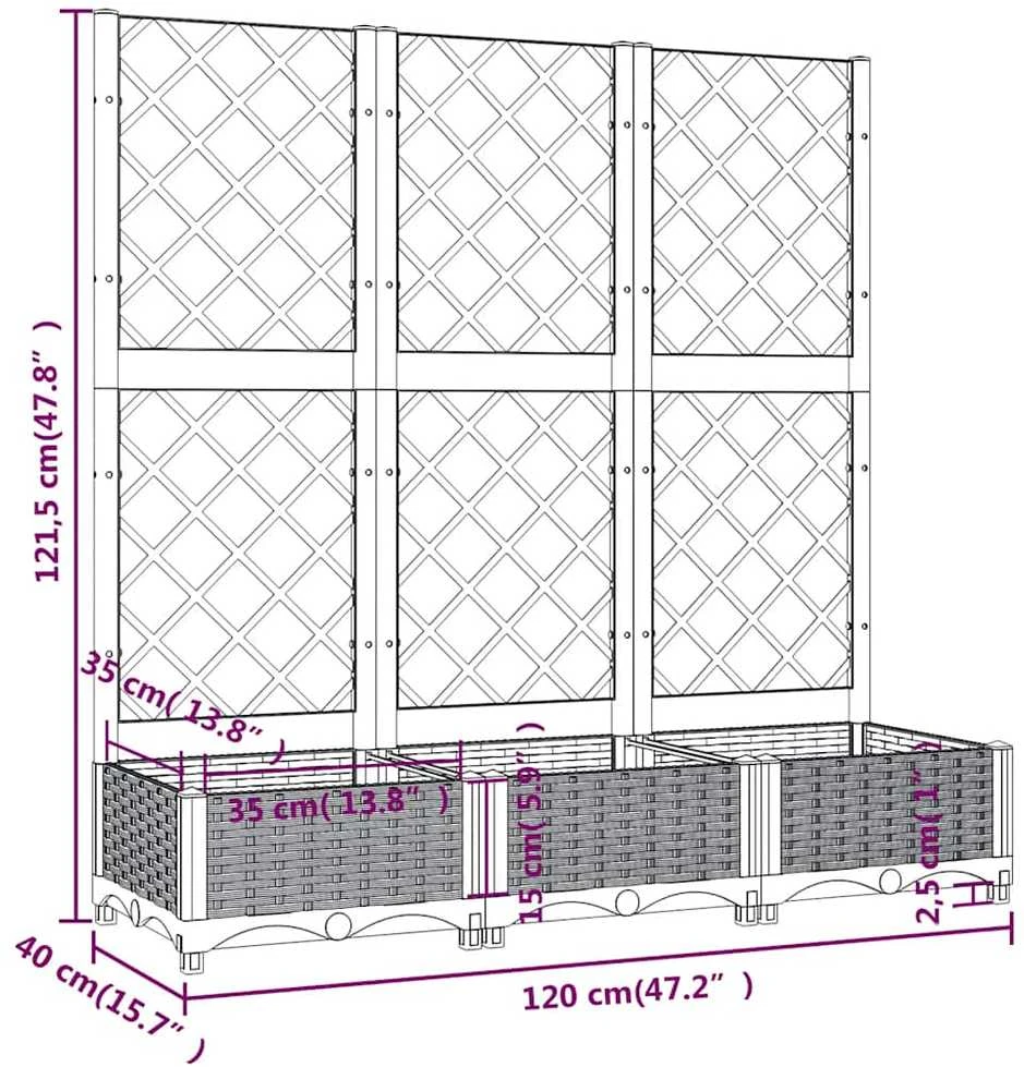 Sodo lovelis su treliažu, tamsiai pilkas, 120x40x121,5cm, PP