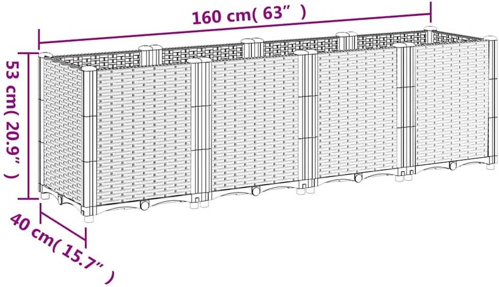 Sodo lovelis, šviesiai pilkos spalvos, 160x40x53cm, PP
