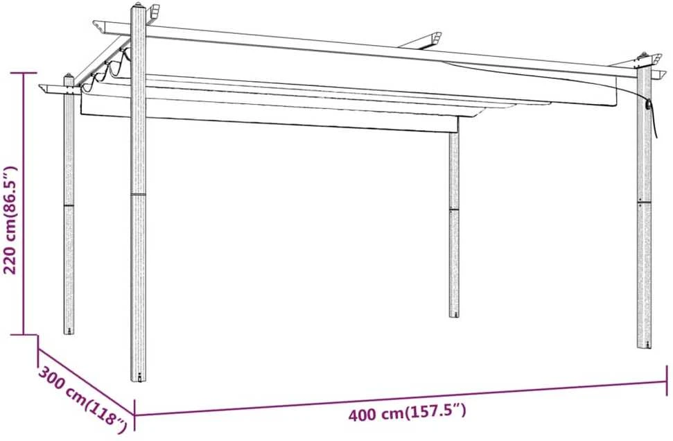Sodo pavėsinė su įtraukiamu stogu, antracito spalvos, 4x3m