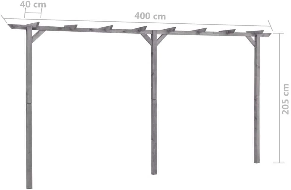 Sodo pergolė, pilkos spalvos, 400x40x205cm, impregnuota pušis
