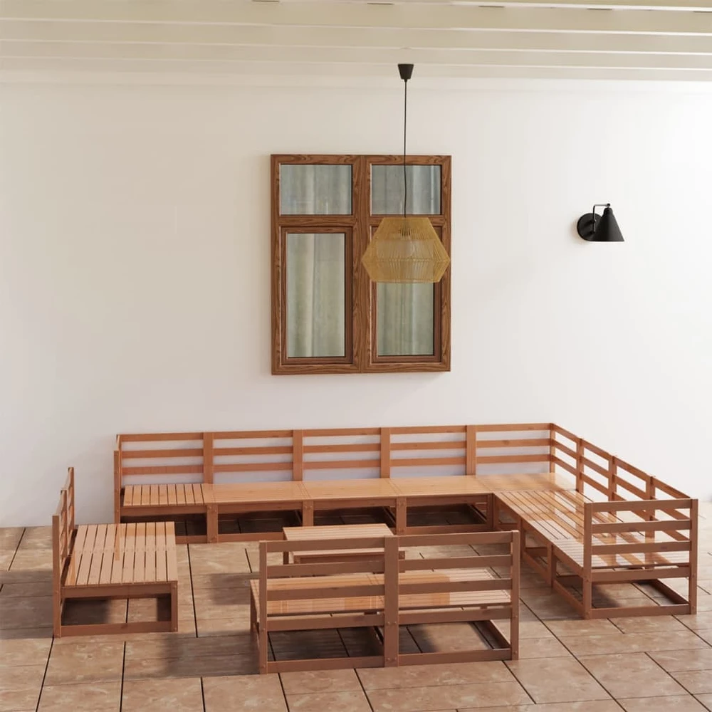 Lauko baldų komplektas Sodo poilsio baldų komplektas, 13 dalių, rudas, pušies masyvas