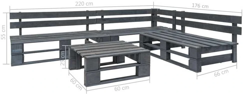 Lauko baldų komplektas Sodo poilsio baldų komplektas, 4 dalių, pilkas, mediena