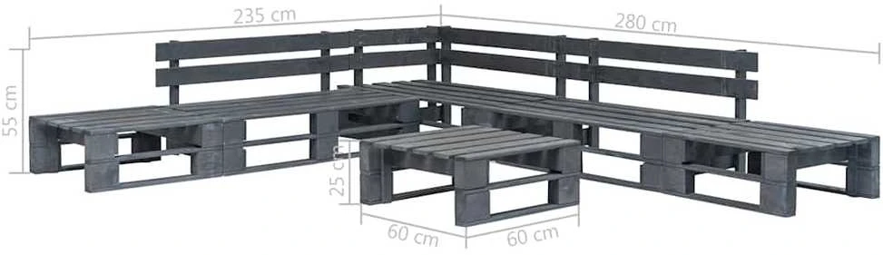 Lauko baldų komplektas Sodo poilsio baldų komplektas, 6 dalių, pilkas, mediena