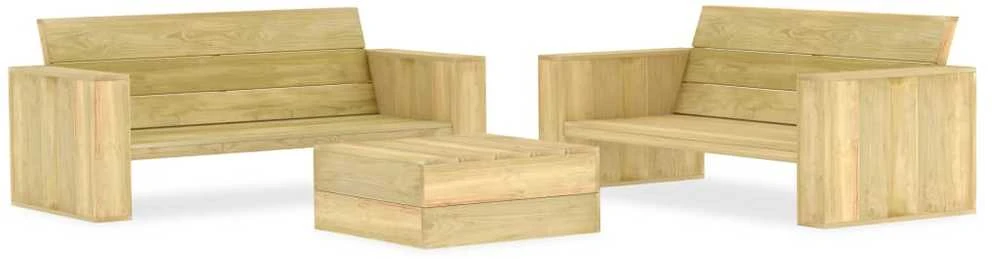 Lauko baldų komplektas Sodo poilsio komplektas, 3 dalių, impregnuota pušies mediena