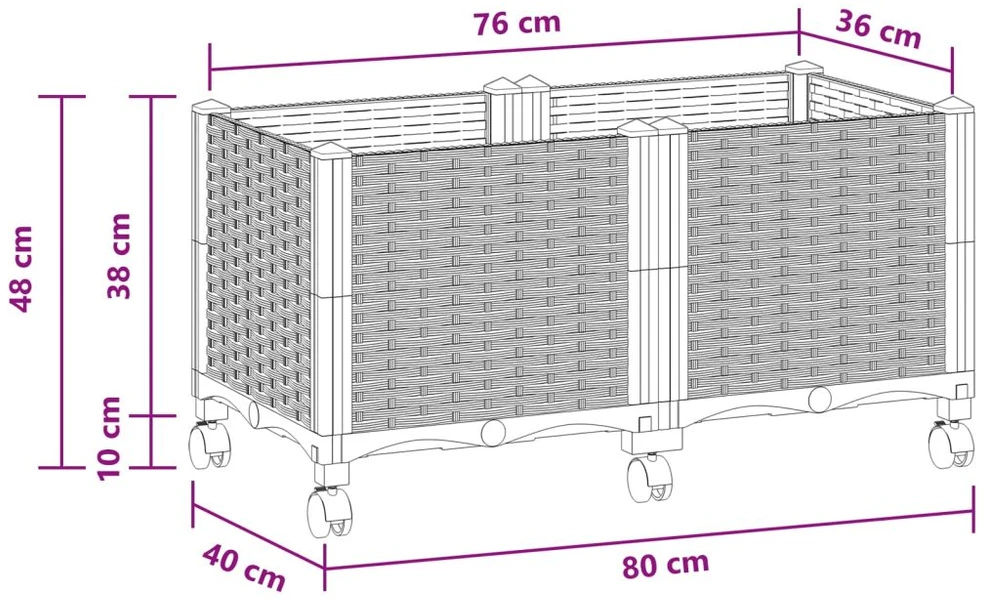 Sodo puodynė su ratukais Balta 80 x 40 x 48 cm PP