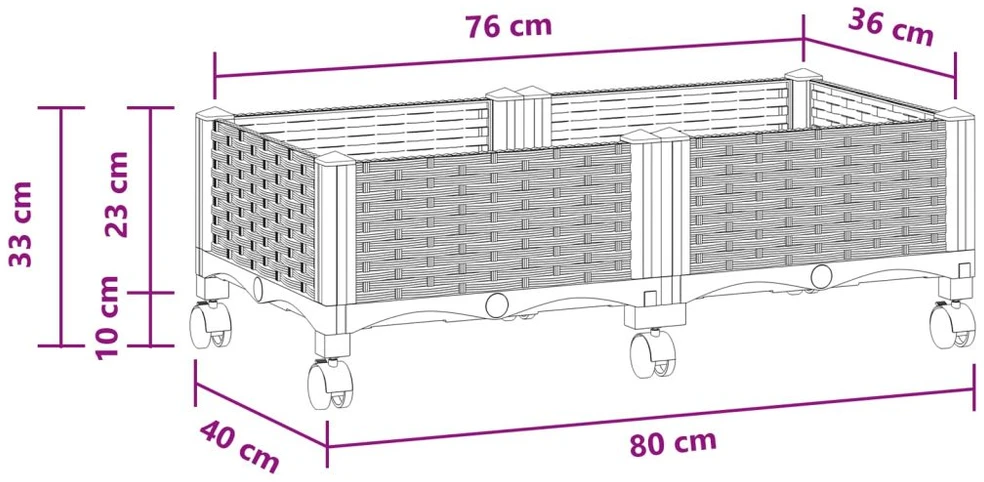 Sodo puodynė su ratukais Balta 80 x 40 x 33 cm PP