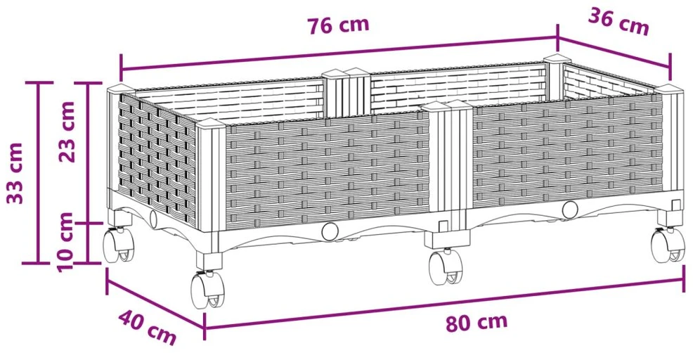 Sodo puodynė su ratukais Juoda 80 x 40 x 29 cm PP