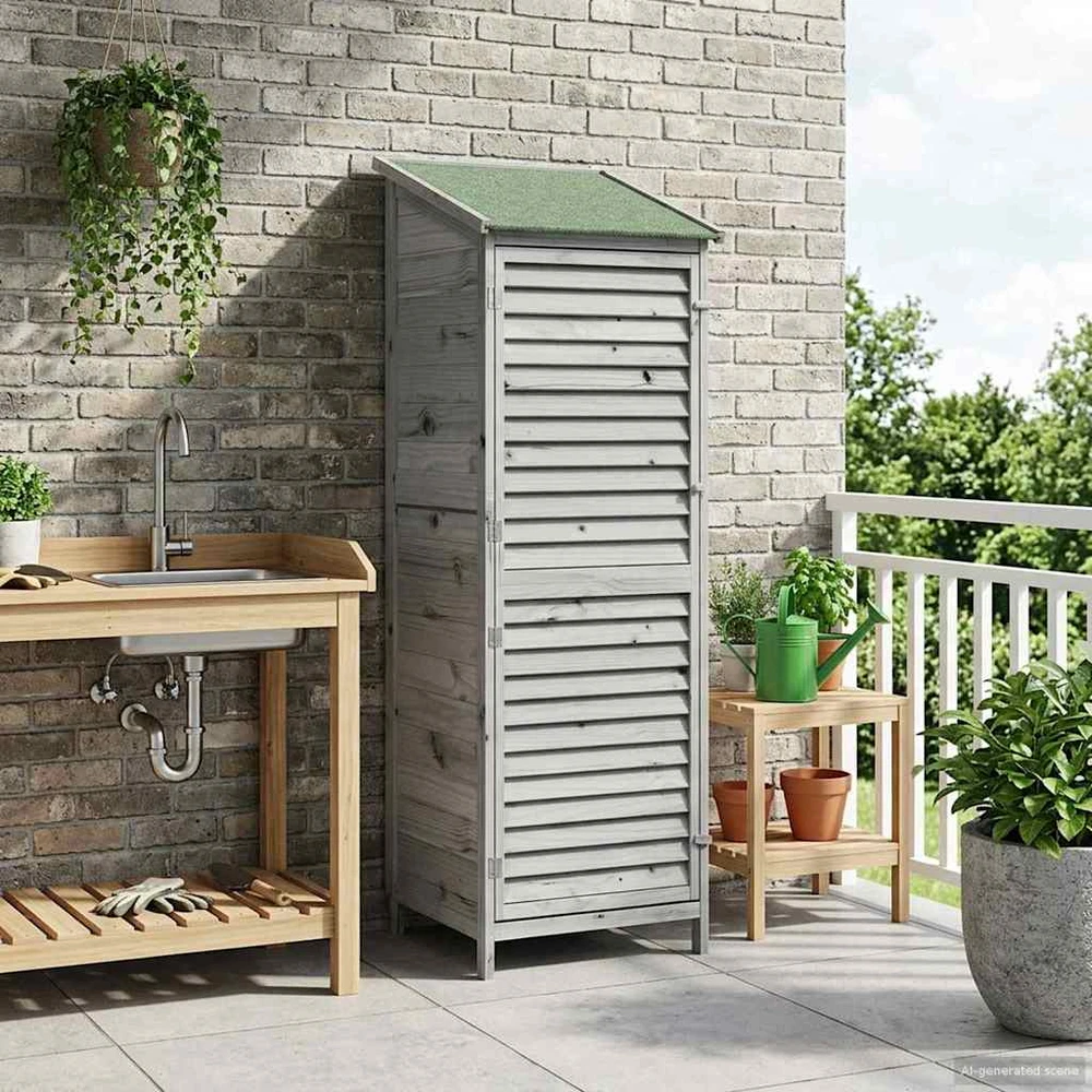 Sodo Sandėlys Pilka 59 x 56 x 176 cm Kietasis pušinis medis